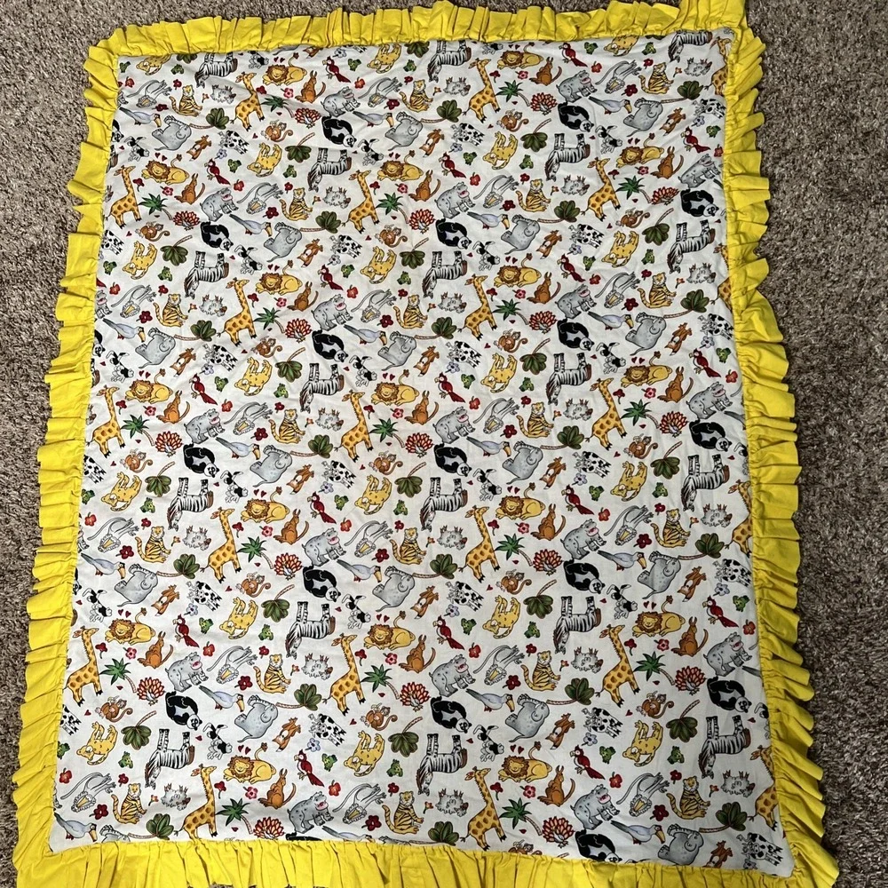 Vintage 1980s‎ Colorful Rainbow Zebra  Zoo Animals Handmade Blanket 37